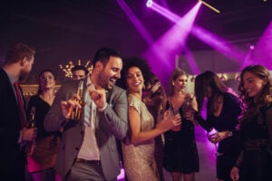 professionals having fun at a holiday party in Texas